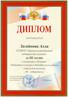 Диплом Загайнова Алла 3 место в номинации Плакат  Я - избиратель